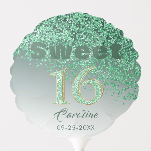 Stylish Sweet 16 Falling Green Glitter  Balloon (Front)