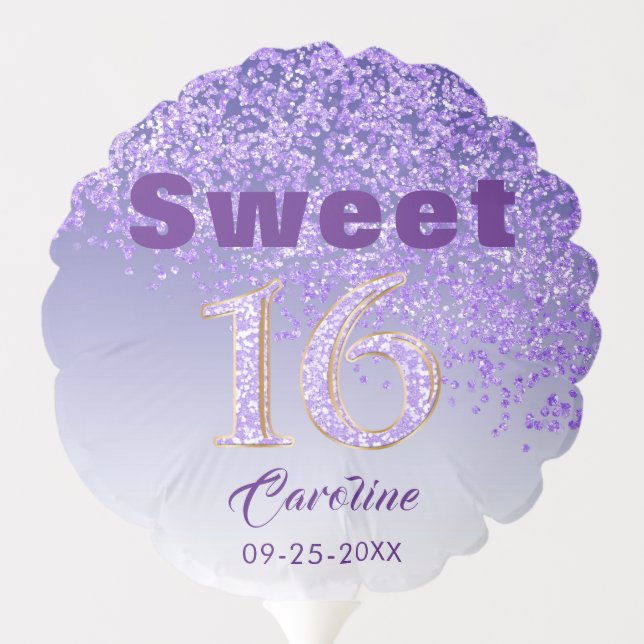 Stylish Sweet 16 Falling Purple Glitter  Balloon (Back)