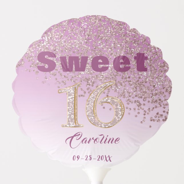 Stylish Sweet 16 Falling Rose Gold Glitter  Balloon (Front)