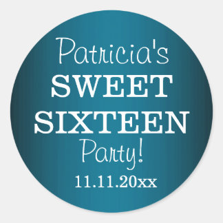 Stylish Sweet 16 Party Stickers : Metallic Blue
