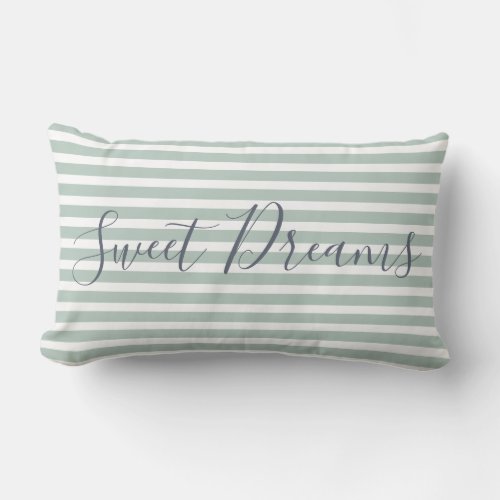Stylish Sweet Dreams Quote Green White Stripe Cute Lumbar Pillow