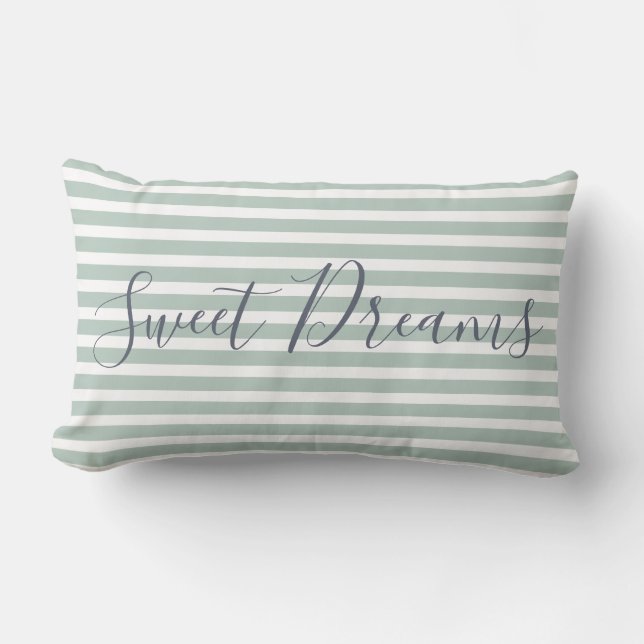Stylish Sweet Dreams Quote Green White Stripe Cute Lumbar Pillow (Front)