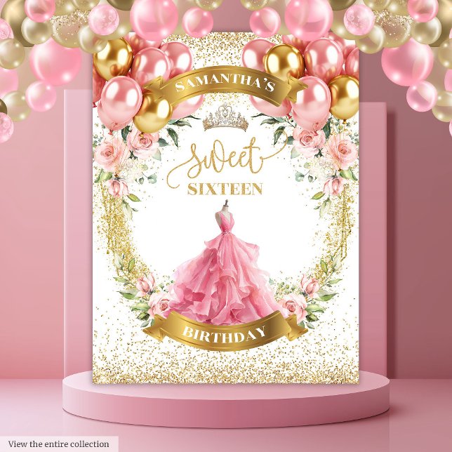 Stylish Sweet Sixteen Backdrop Blush Roses Gold  (Stylish Sweet Sixteen Backdrop Blush Roses Gold Glow)