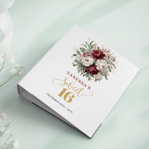 Stylish Sweet Sixteen Blush Burgundy Gold Floral 3 Ring Binder