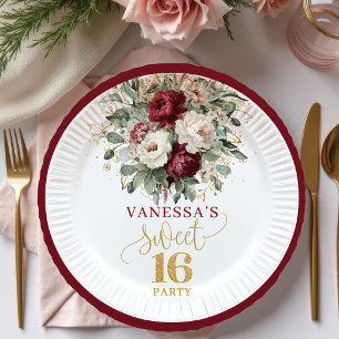 Stylish Sweet Sixteen Blush Burgundy Plates
