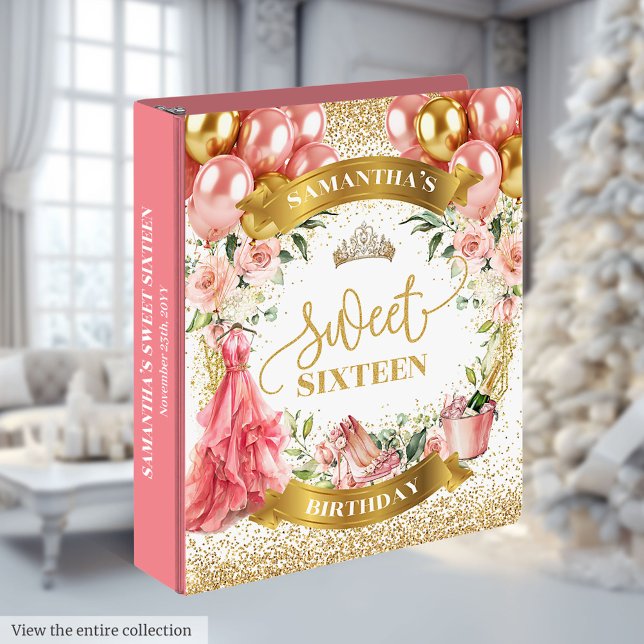 Stylish Sweet Sixteen Memory Album Pink Gold 3 Ring Binder (Stylish Sweet Sixteen Memory Album Pink Gold 3 ring binder )