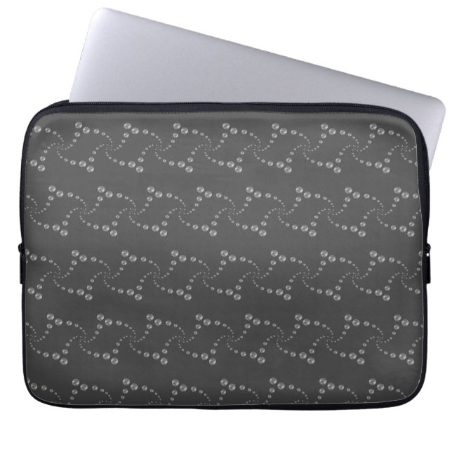 Stylish swirling silver polka dots on gray laptop sleeve (Front)