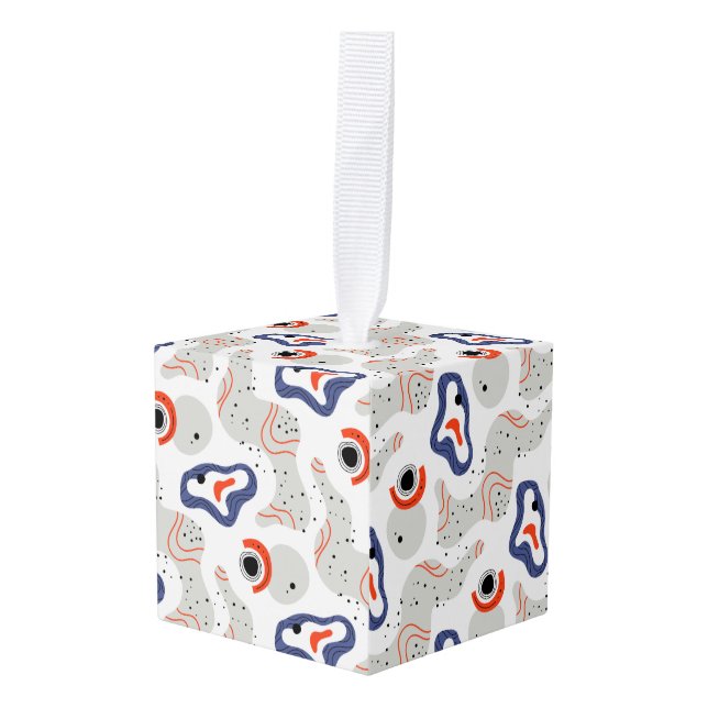 Stylish Swirls and Curbs Abstract Pattern Cube Ornament (Front Angled)
