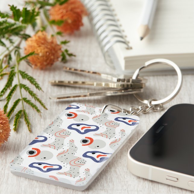Stylish Swirls and Curbs Abstract Pattern Keychain (Front Right)