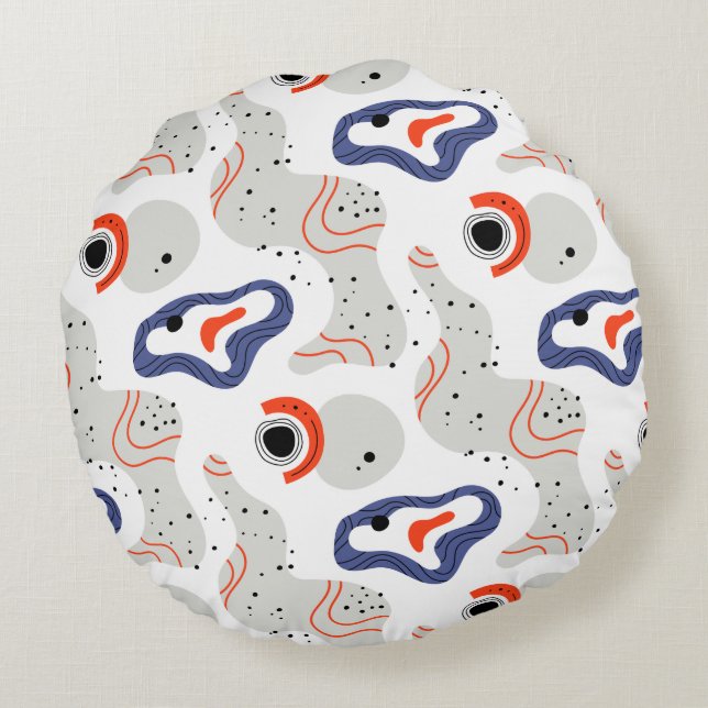 Stylish Swirls and Curbs Abstract Pattern Round Pillow (Back)