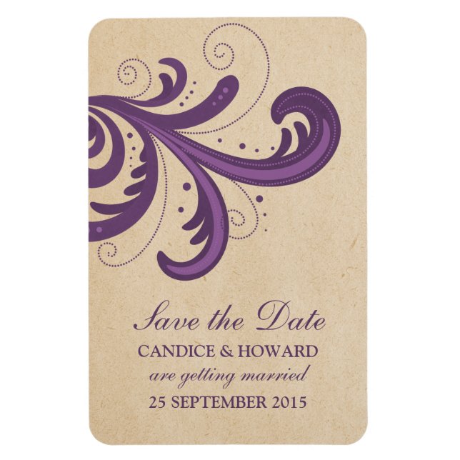 Stylish Swirls Save the Date Magnet, Purple Magnet (Vertical)