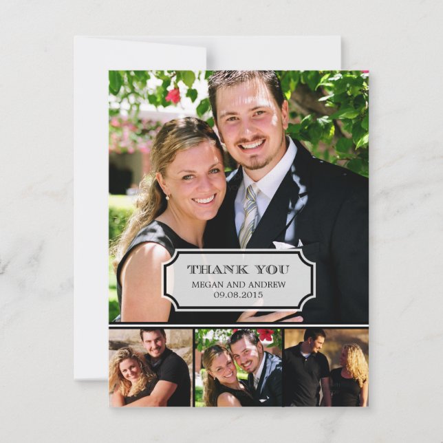 Stylish Tab Wedding Photo Thank You Card (Front)