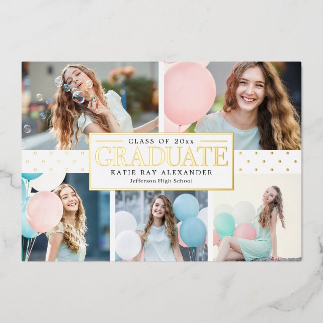 Stylish Tag Foil Graduation Photo Announce Invitation (Front)
