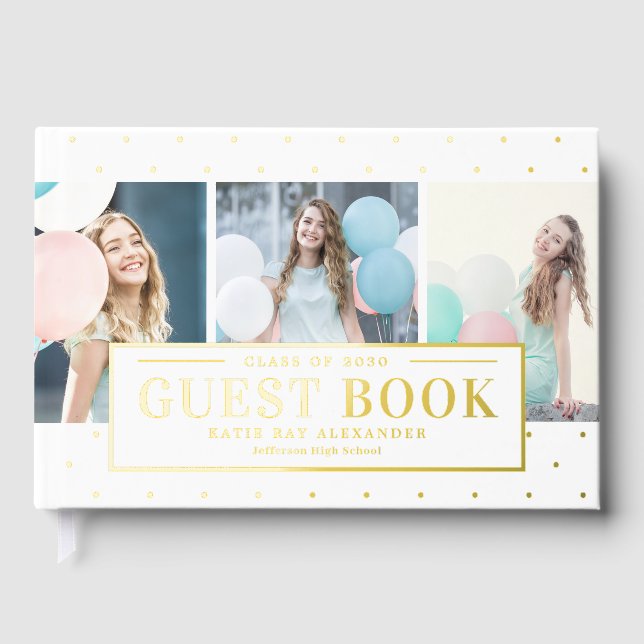 Stylish Tag Foil Photo Graduation Guest Book (Front)