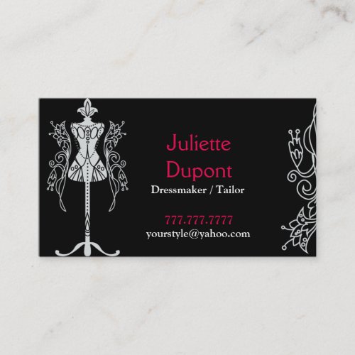 Stylish Tailor Dressmaker black Business Card