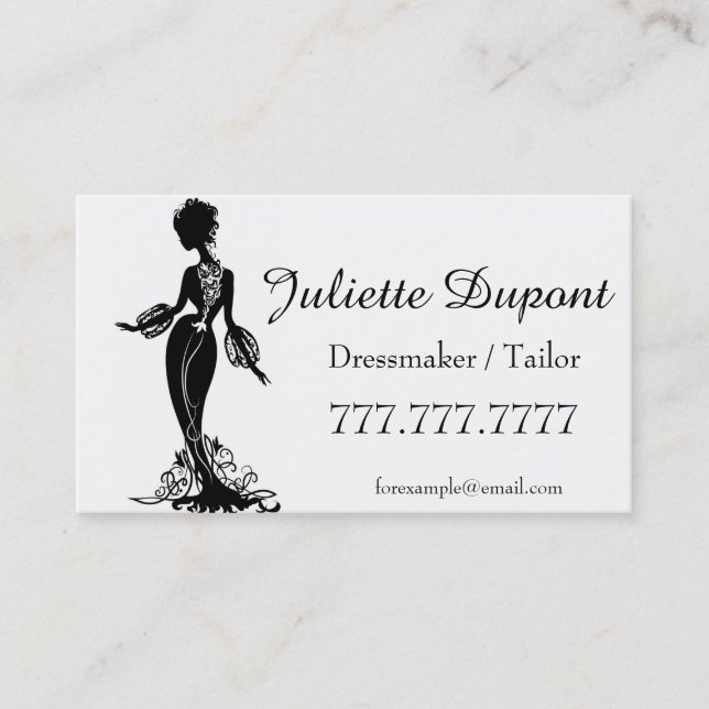 Stylish Tailor Dressmaker black Business Card (Front)