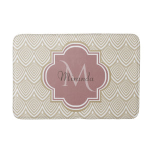 Stylish Tan Arched Scallops Mauve Monogram Name Bathroom Mat