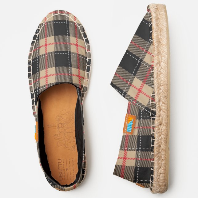 Stylish Tan Black Red Tartan Pattern Espadrilles (Side)