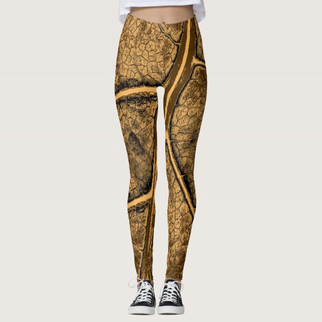 Stylish Tan Leaf Leggings (Front)