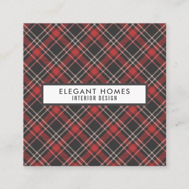 Stylish Tartan Plaid Pattern Square Business Card (Front)