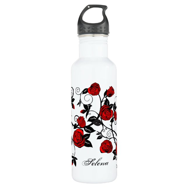 Stylish Tattoo Roses Stainless Steel Water Bottle (Front)