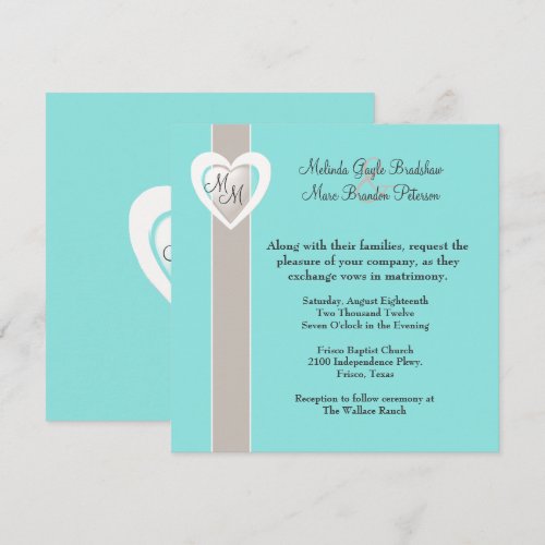 Stylish Taupe and Aqua Blue Wedding Invitation