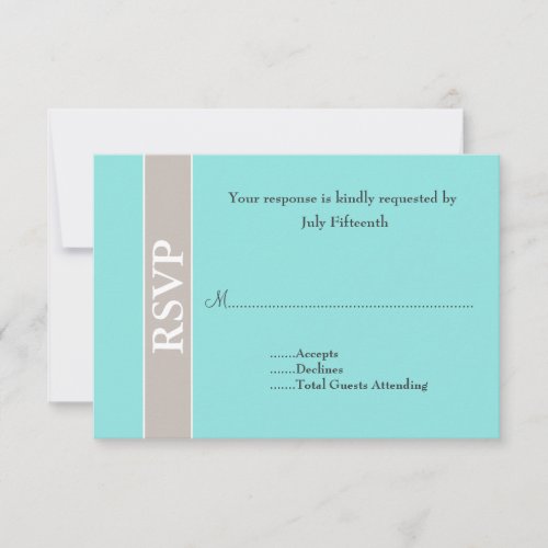 Stylish Taupe and Aqua Blue Wedding RSVP Card