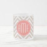 Stylish Taupe And Coral Custom Monogram Frosted Glass Coffee Mug at Zazzle