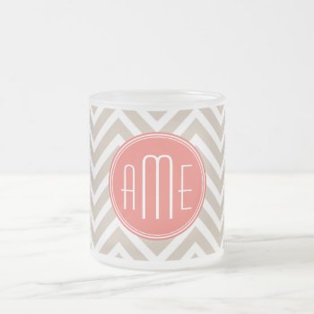 Stylish Taupe And Coral Custom Monogram Frosted Glass Coffee Mug by ZeraDesign at Zazzle