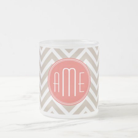Stylish Taupe And Coral Custom Monogram Frosted Glass Coffee Mug