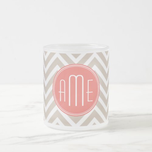 Stylish Taupe and Coral Custom Monogram Frosted Glass Coffee Mug