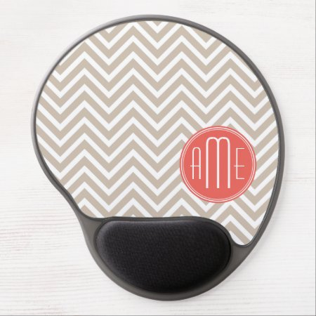 Stylish Taupe And Coral Custom Monogram Gel Mouse Pad