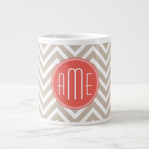 Stylish Taupe and Coral Custom Monogram Giant Coffee Mug
