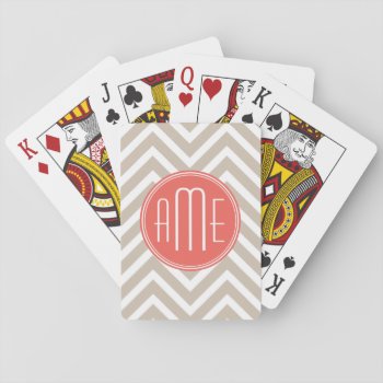 Stylish Taupe And Coral Custom Monogram Playing Cards by ZeraDesign at Zazzle