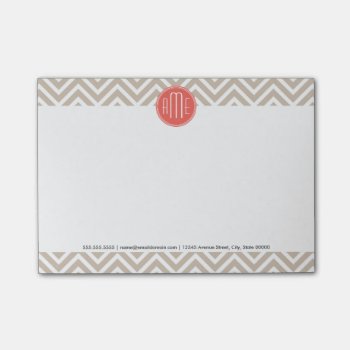 Stylish Taupe And Coral Custom Monogram Post-it Notes by ZeraDesign at Zazzle