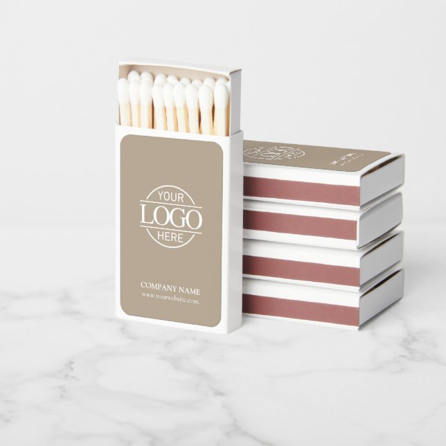 Stylish Taupe Promotional Company Business Logo Matchboxes (Stacked)