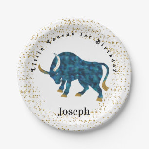 Stylish Taurus 1st Birthday & Gold Confetti  Paper Plates
