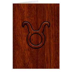 Stylish Taurus Zodiac Sign on Mahogany like print Cards