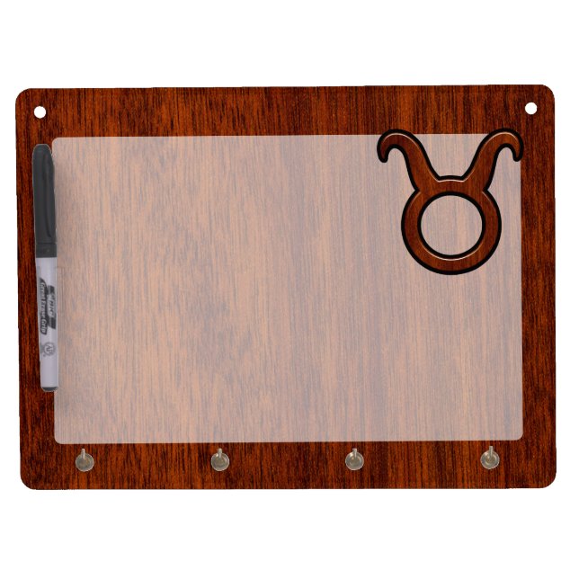 Stylish Taurus Zodiac Sign on Mahogany like print Dry Erase Board With Keychain Holder (Front)