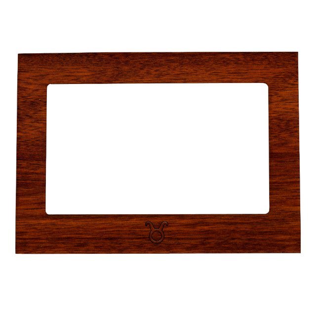 Stylish Taurus Zodiac Sign on Mahogany like print Magnetic Photo Frame (Front)