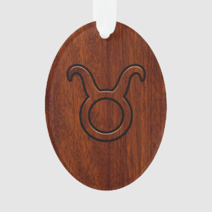 Stylish Taurus Zodiac Sign on Mahogany like print Ornament