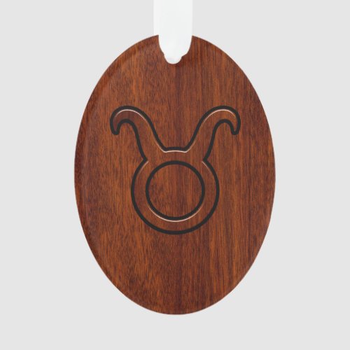 Stylish Taurus Zodiac Sign on Mahogany like print Ornament