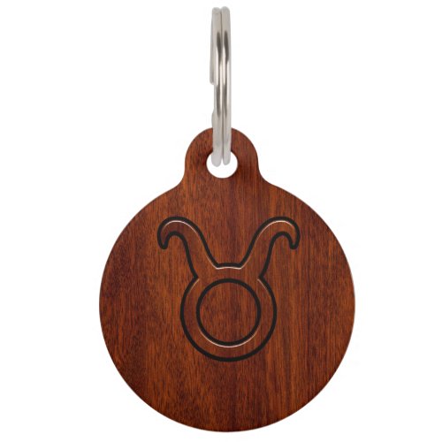 Stylish Taurus Zodiac Sign on Mahogany like print Pet Name Tag