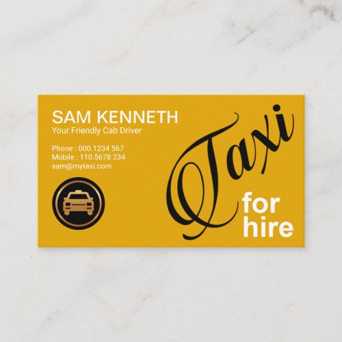 Stylish Taxi For Hire Signage Yellow Taxi Driver Business Card