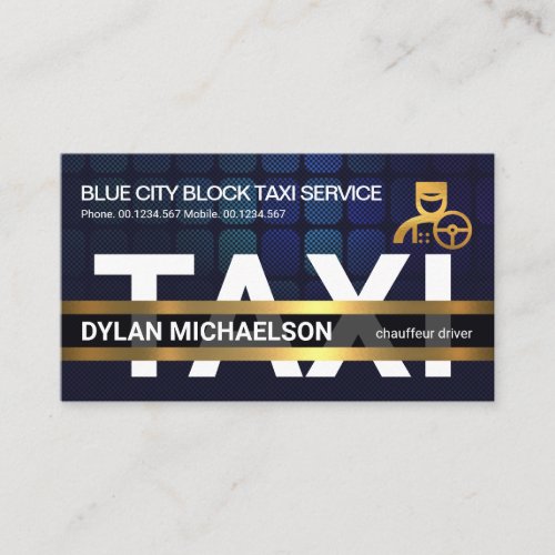 Stylish TAXI Signage Blue City Blocks Chauffeur Business Card