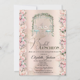 Stylish Tea Party Roses Bridal Luncheon Invitation