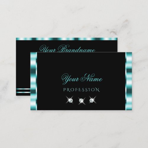 Stylish Teal and Black Sparkling Diamonds Elegant Business Card