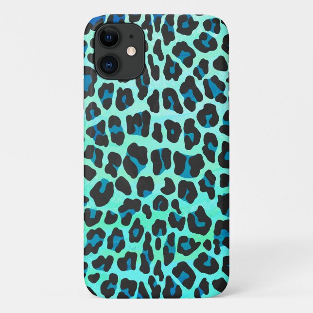 Stylish Teal and Blue Leopard Print Case-Mate iPhone Case (Back)
