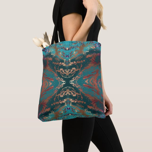 Stylish Teal and Bronze Tote Bag (Close Up)
