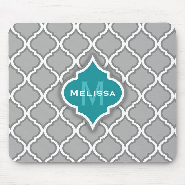 Stylish Teal and Gray Moroccan Tile Pattern Mouse Pad (Front)
